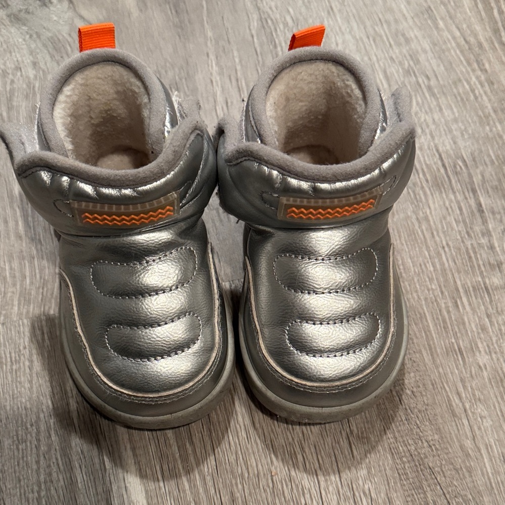 Amazon Silver Baby Walker Shoes with Orange Highlights